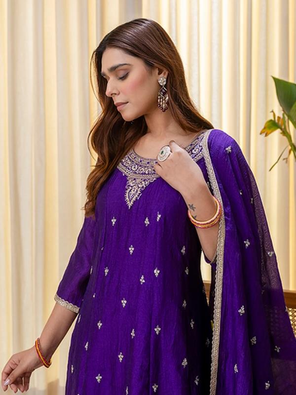 VP 9718 P Embroidered with Sequins Anarkali Kurta Pant Dupatta Set